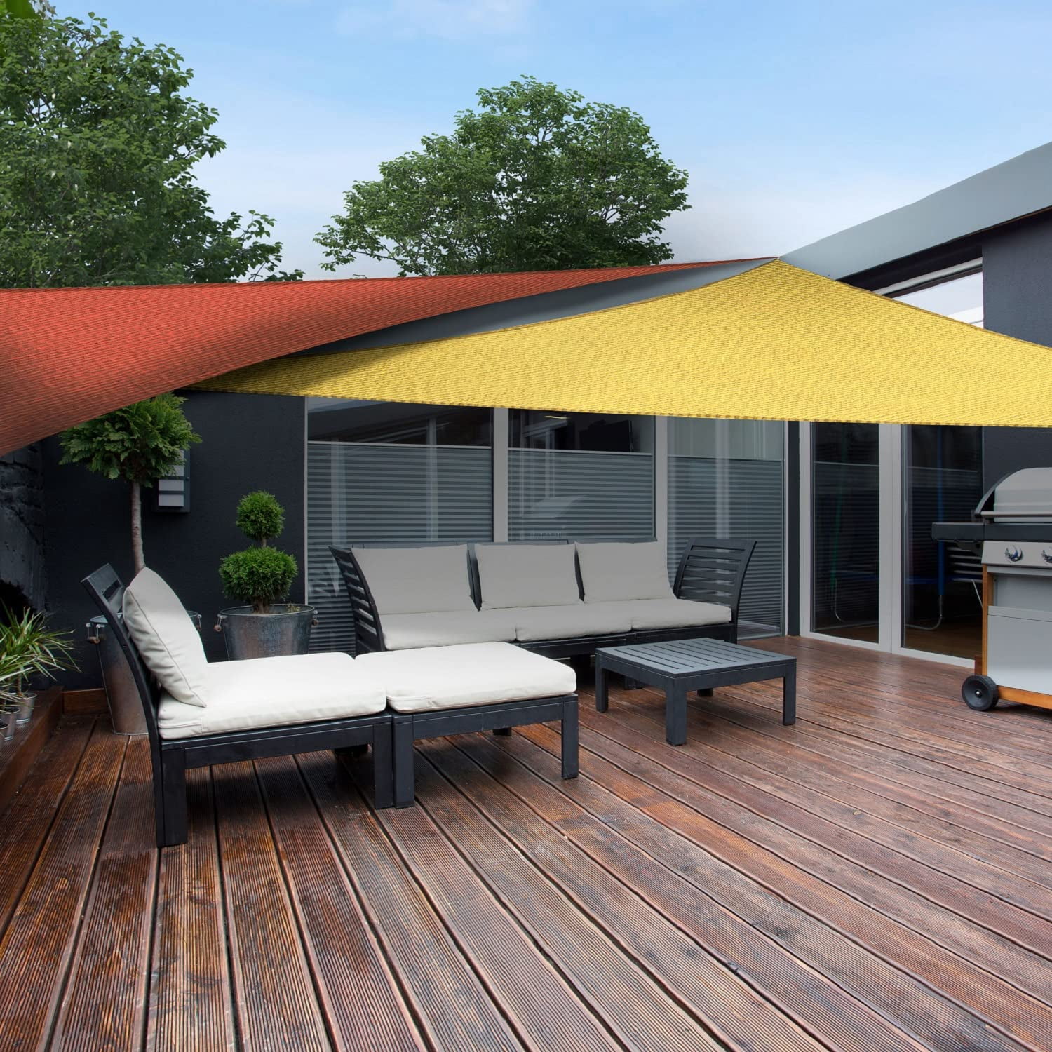 Outdoor Shade Sails, 16' x 16' x 22.6' Sun Shade Sail UV Block Canopy for Patio Backyard Lawn Garden, Cream
