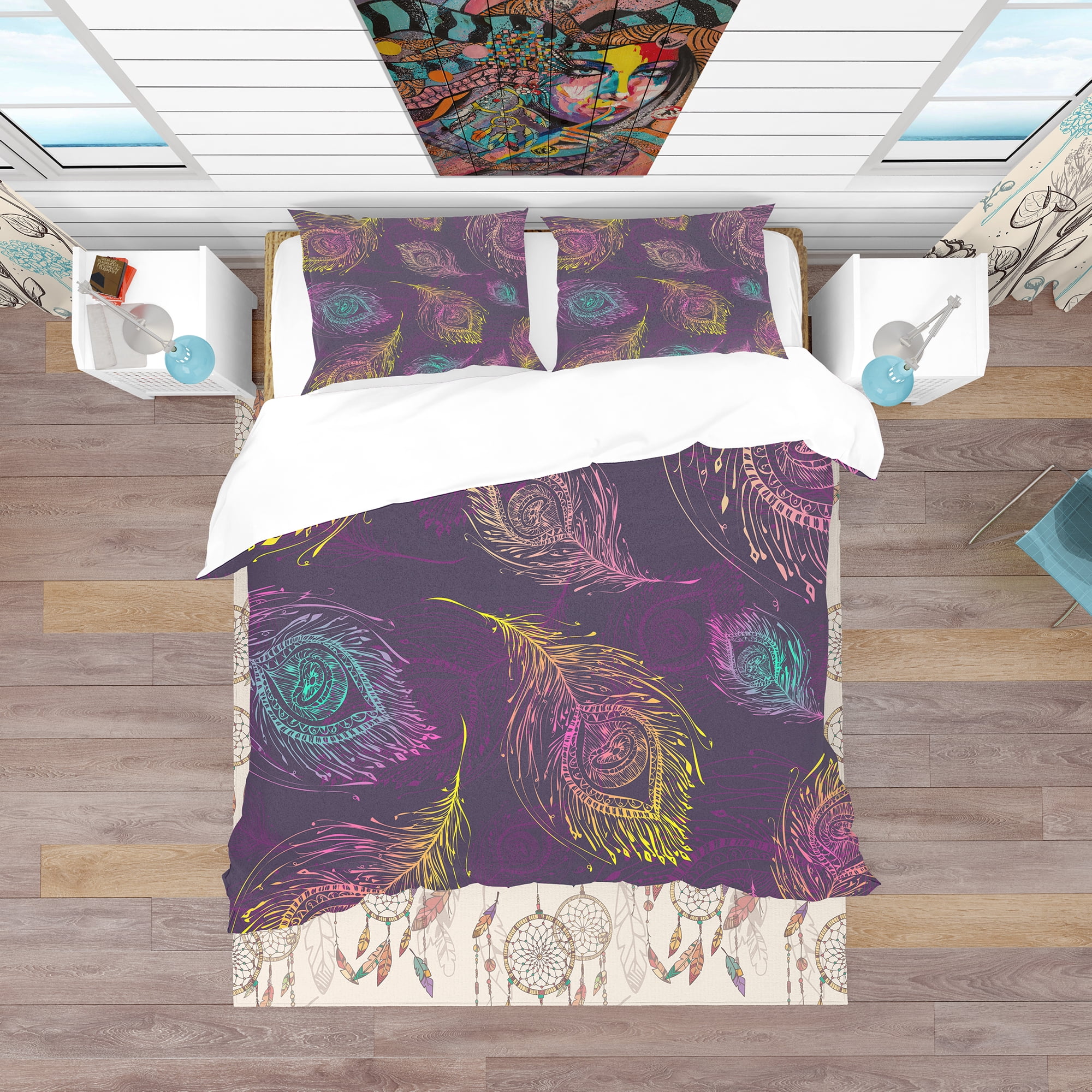 Designart 'Peacock Feather Pattern' Southwestern Duvet Cover Set