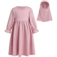 thumbnail image 3 of HUANBAI Muslim Abaya And Headscarf Set For Girls Pure Color Robe With Hijab, 3 of 3