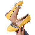 thumbnail image 6 of IEMIEMIEM Womens Rhinestone Ballet Flats Pearl Round Toe Flat Shoes Comfortable Soft Leather Slip On Daily Dress Ballet Flats Yellow 8 Wide, 6 of 8