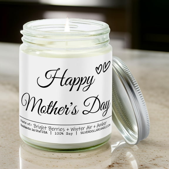 Happy Mother's Day Candle - Balsam & Berry Scent with Citrus and Fir Notes - 9/16oz 100% All-Natural Handmade Soy Wax Candle