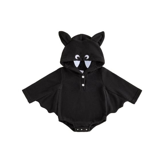 RUINIXCW Newborn Baby Boy Halloween Bat Costume Infant Animal Cosplay Outfit Fall Winter Clothes Eye Embroidery Black Long Sleeve Hooded Romper Wings