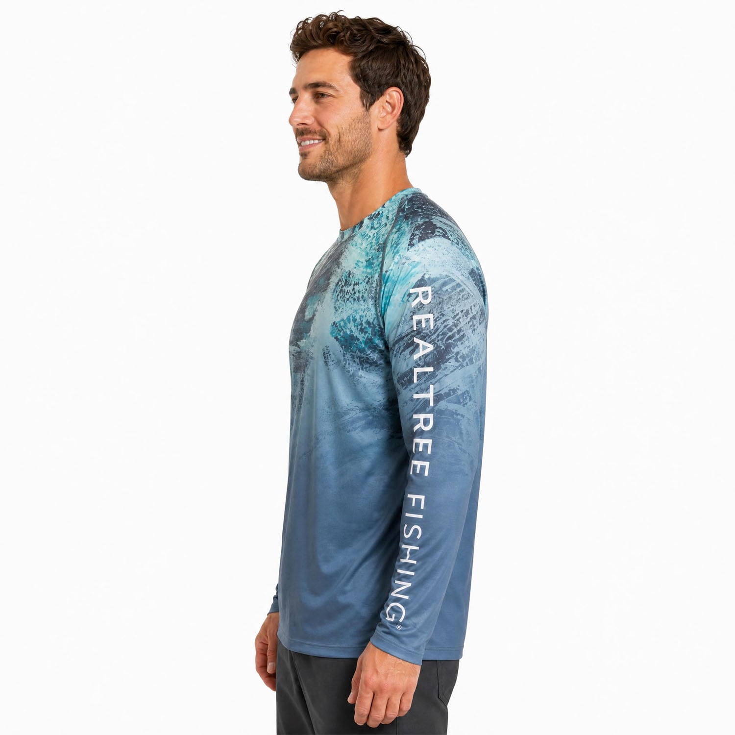Realtree Men's Long Sleeve Performance Fishing Tee, Dark Granite Bay, 2XL