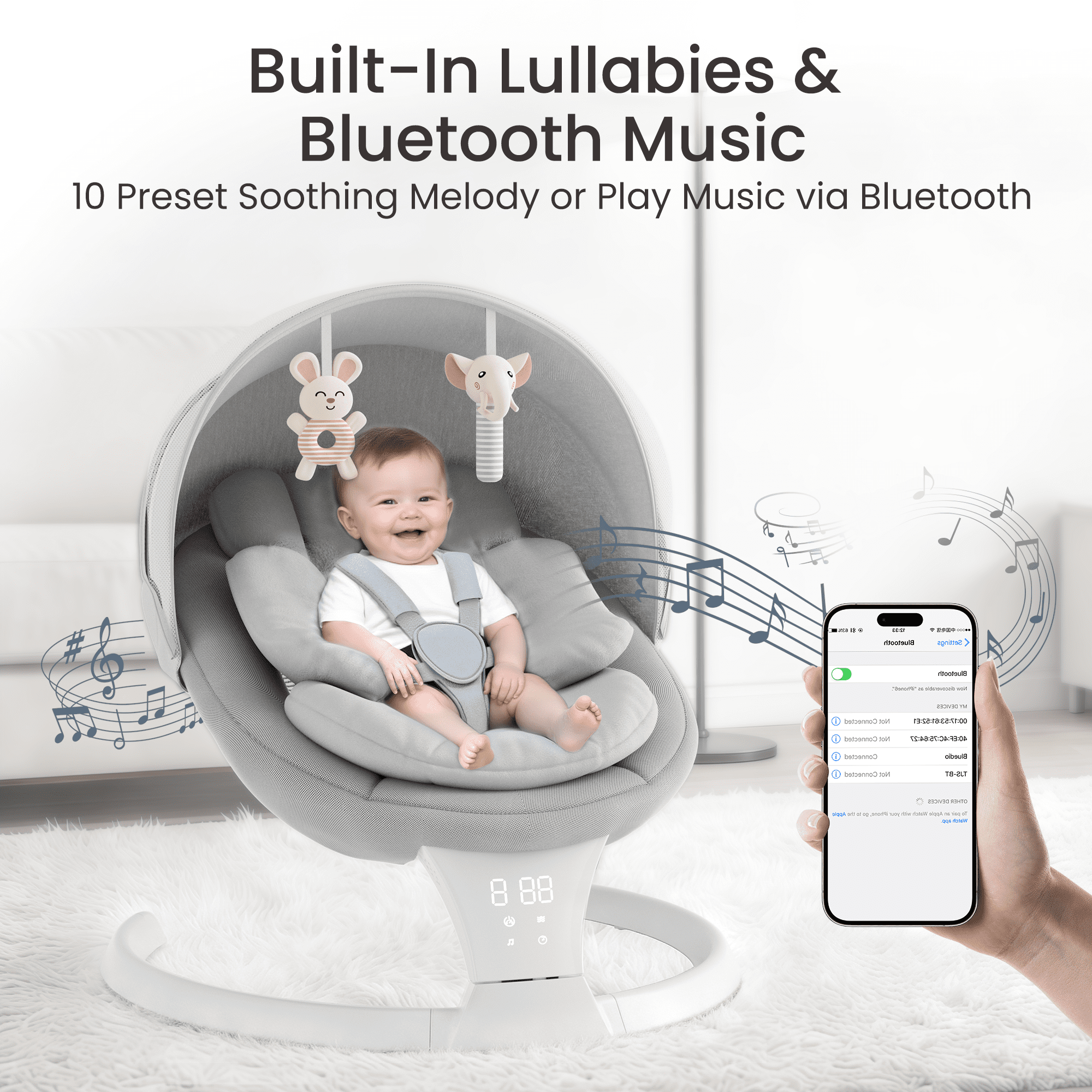 TouHeart Electric Baby Swing for Infant,5-Speed Sway & Vibration, Remote Control,10 Lullabies,Gray