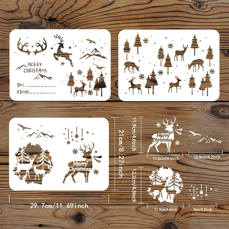Forest Deer Stencils, 12 Pcs Deer Wood Stencils for Wood Burning, Forest  Mountain Moon Tree Deer Reusable Animal Stencils for Painting on Wood Wall