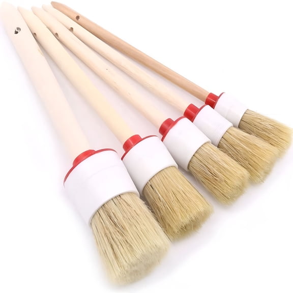 ZEPARO 5 Pcs Premium Natural Boar Hair Detail Brush Set, Automotive Detailing Brushes for Cleaning Wheels/Engine/Interior/Emblems/Exterior/Air Vents