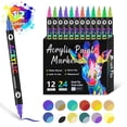 thumbnail image 3 of Usloyux 3Pcs Acrylic Paint Markers, Dual-Tip Dual-Color Paint Pens 24/36/48 Colors, .5mm Round Tip Fine Line Art Markers, Quick-Dry Smudge-Resistant Acrylic Ink For Canvas Rocks Glass Wood Crafts,, 3 of 9