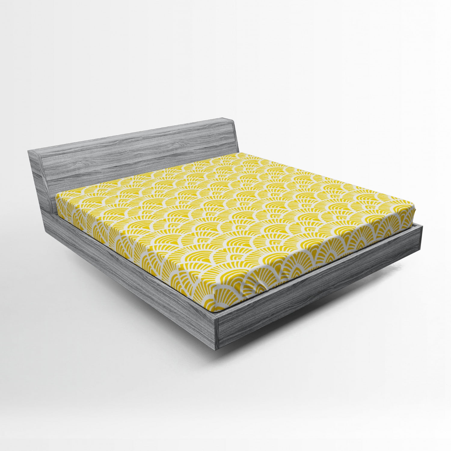 Yellow Fitted Sheet Vintage Hand Drawn Style Shaded Oriental Patterns