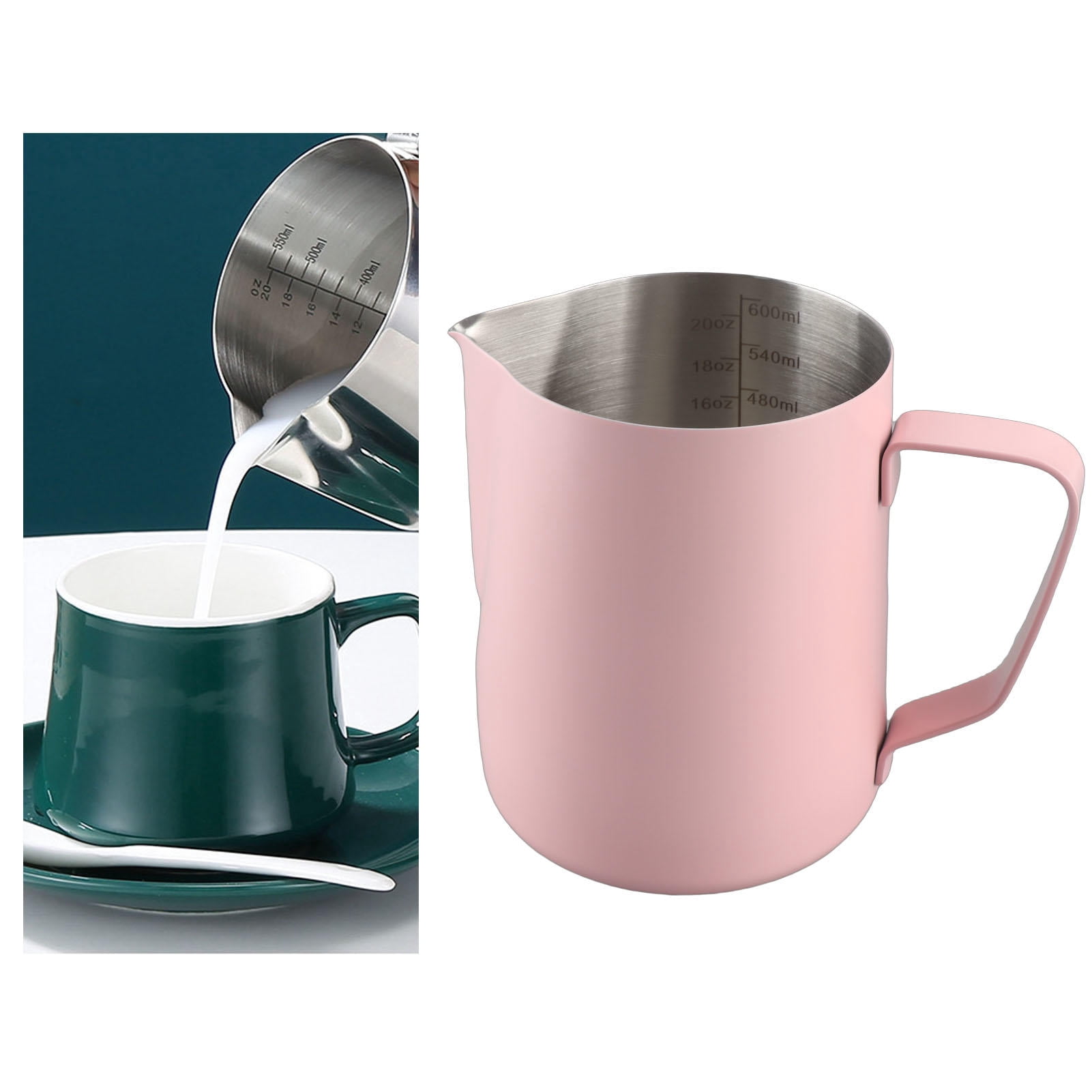 LAZIOEGR 600ML 304 Stainless Steel Coffee Frothing Pitcher with Inner Scale & Pointed Mouth for Latte Art
