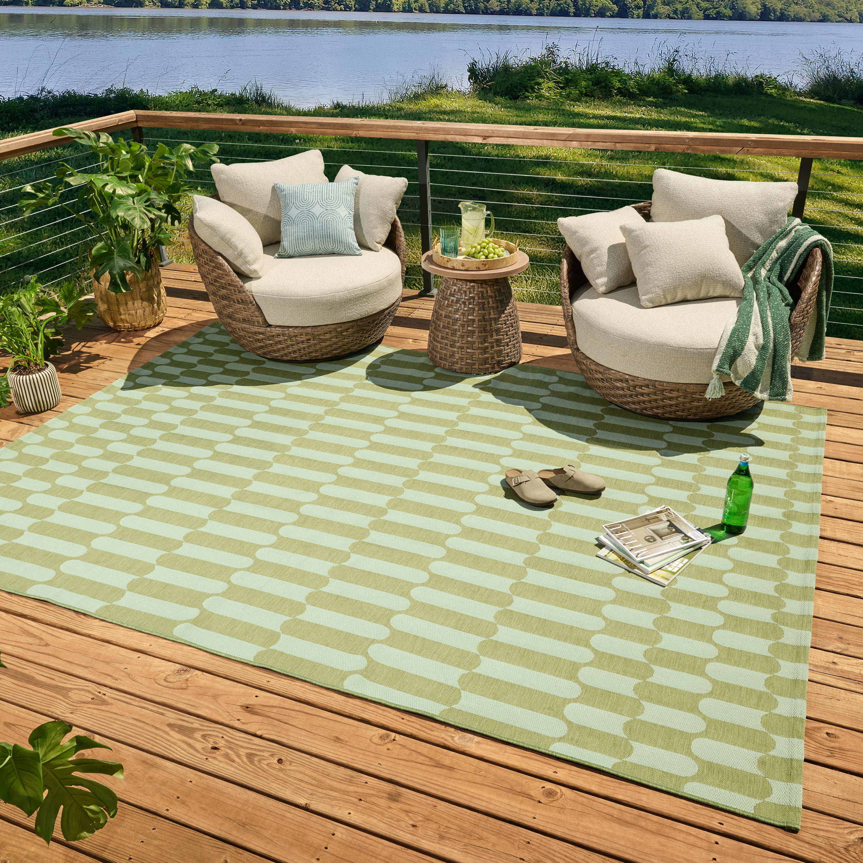 Beautiful 7' x 10' Tiled Stripes Outdoor Rug by Drew Barrymore