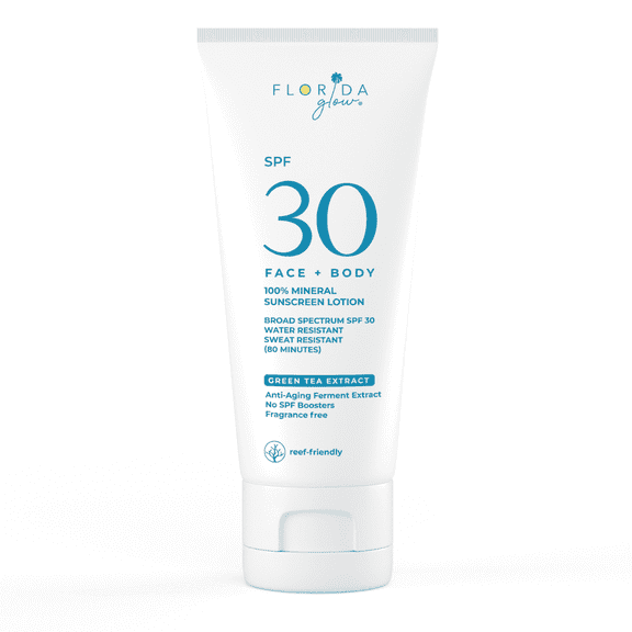Florida Glow SPF 30 Mineral Sunscreen, Zinc Oxide, Reef-Safe, Non-Greasy, Broad Spectrum Sunblock 4oz