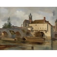 thumbnail image 2 of Jean-Baptiste-Camille Corot 14x12 Gold Ornate Wood Frame and Double Matted Museum Art Print Titled - Moret Sur Loing, the Bridge and the Church, 2 of 4
