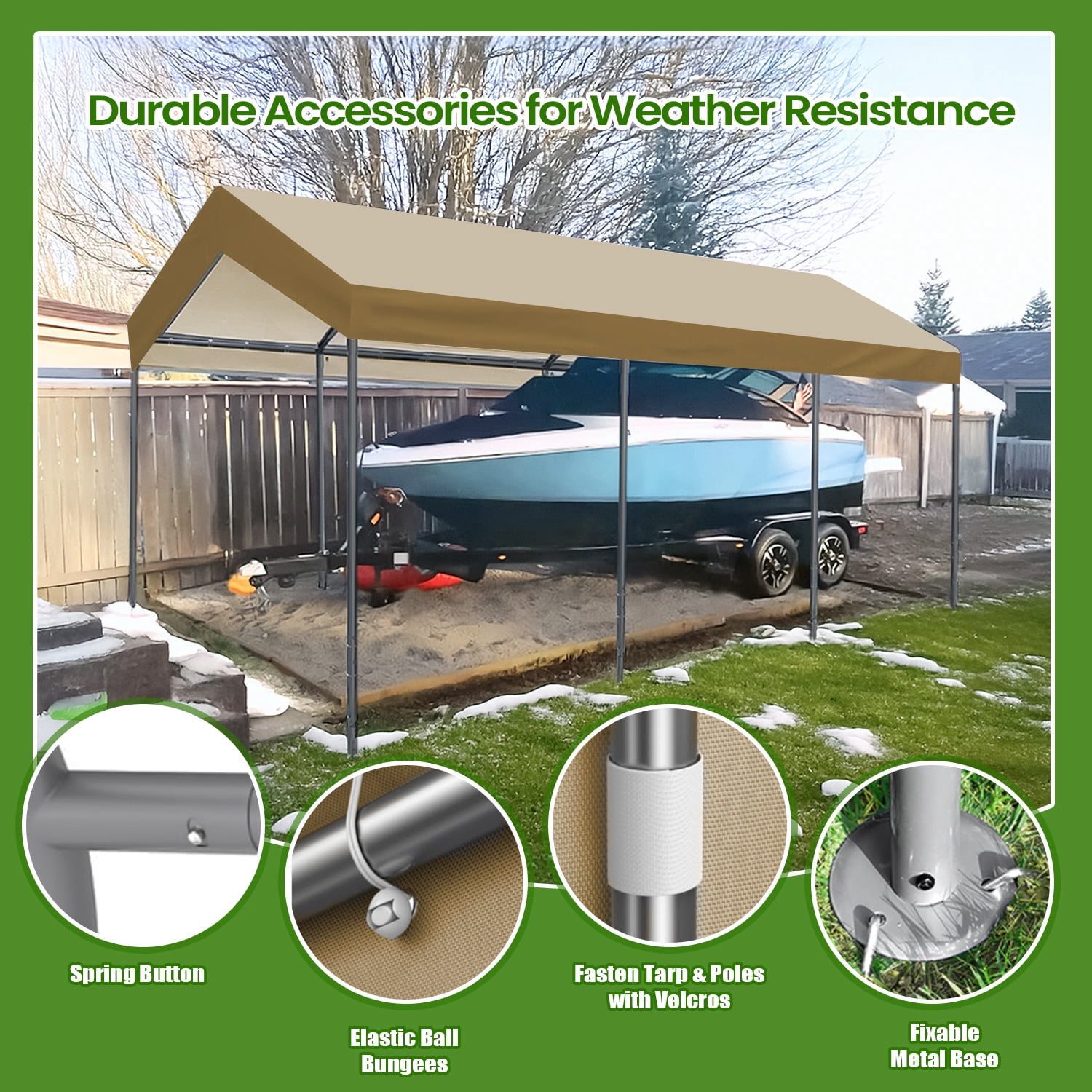 ECOLINEAR Carport 10x20 ft Heavy Duty Carport, Outdoor Potable Garage with 4 Adjustable Height 8.7 ft to 10.2 ft, Carport Canopy Anti UV All-Season Waterproof Tarp, Car Canopy for Trucks, Boats,Yello