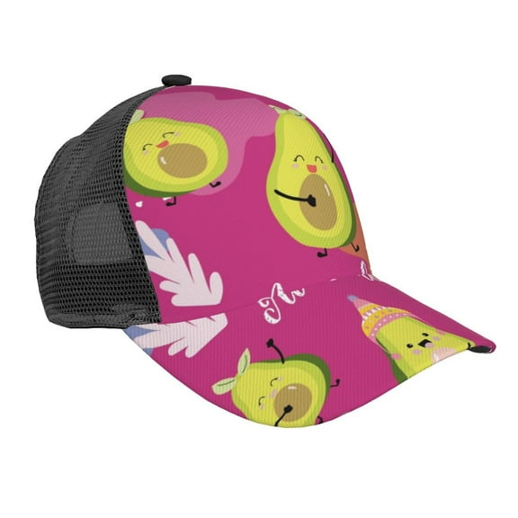 Lsque Pink Green Avocado Printed Trucker Hat - Baseball Cap for Men Women - Breathable Mesh Side, Adjustable Fit - for Casual Wear