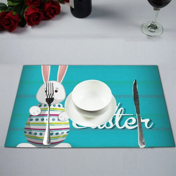 MYPOP Happy Easter Colorful Eggs Rabbit Kitchen Table Mat Placemats for Dining Table 12x18 inches