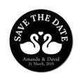 thumbnail image 1 of Darling Souvenir Round 45 Pcs Loving Swans Save The Date Stickers Personalized Bride Groom Names And Date Envelope Seals - Black, 1 of 4
