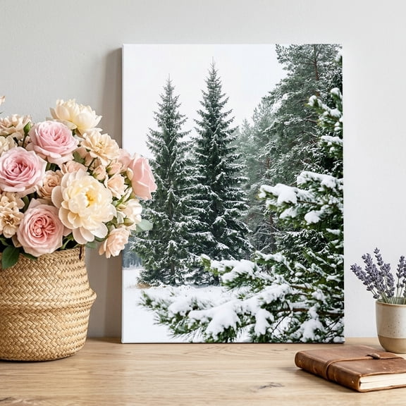 Canvas Wall Art, Christmas Trees Framed Canvas Prints for Living Room Bedroom, Winter Xmas Pine Trees Snow Holiday Large Gallery Wrapped Wall Decor for Home Office, Gifts, 16"x20" Ship Next Day
