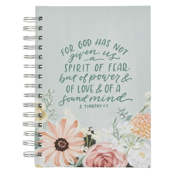 Christian Art Gifts Inspirational Journal, For God Has Not Given Us A Spirit of Fear Wide Ruled Notebook, 1 Tim. 1:17 Bible Verse, Pastel Teal Florals, 192 Lined Pages w/scripture, (8.4” x 6.4” x 1”)