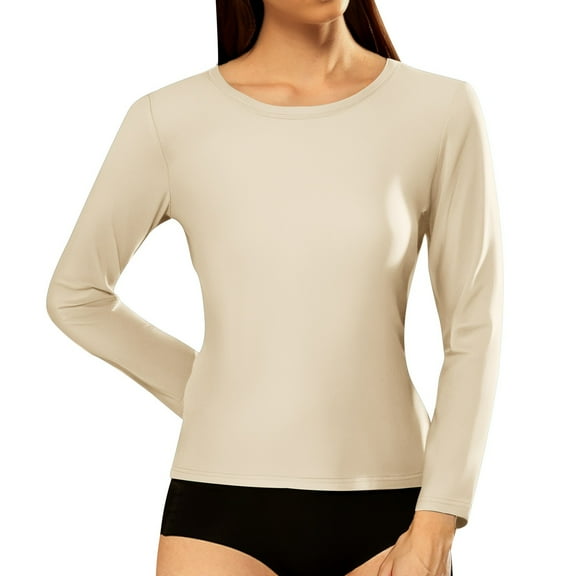 DuoJiaJ Women's Fashion Casual Ribbed Long Sleeve Round Neck Slim T Shirt Top Women’s Striped Crewneck Relaxed Fit Tops Beige