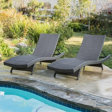 Marrin Outdoor Grey Wicker Chaise Lounge Chairs Set Of 2