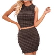 thumbnail image 2 of SMihono Robe d'Été Grande Taille pour Femmes 2023 Été Couleur Unie Mode Douce Plissée Col Rond Débardeur Jupe Courte Ensemble Deux Pièces, 2 of 6