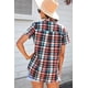 thumbnail image 1 of ABPHQTO Camisa de manga corta con bolsillo de patchwork de leopardo a cuadros para mujer, 1 of 5