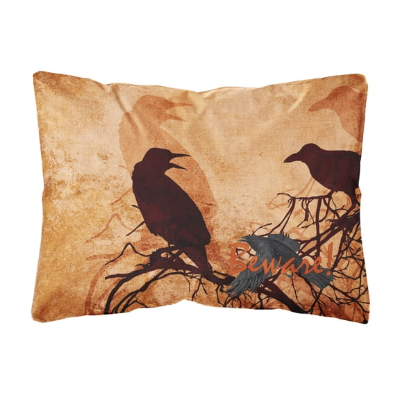 Carolines Treasures SB3009PW1216 Beware of the Black Crows Halloween   Canvas Fabric Decorative Pillow 12H x16W