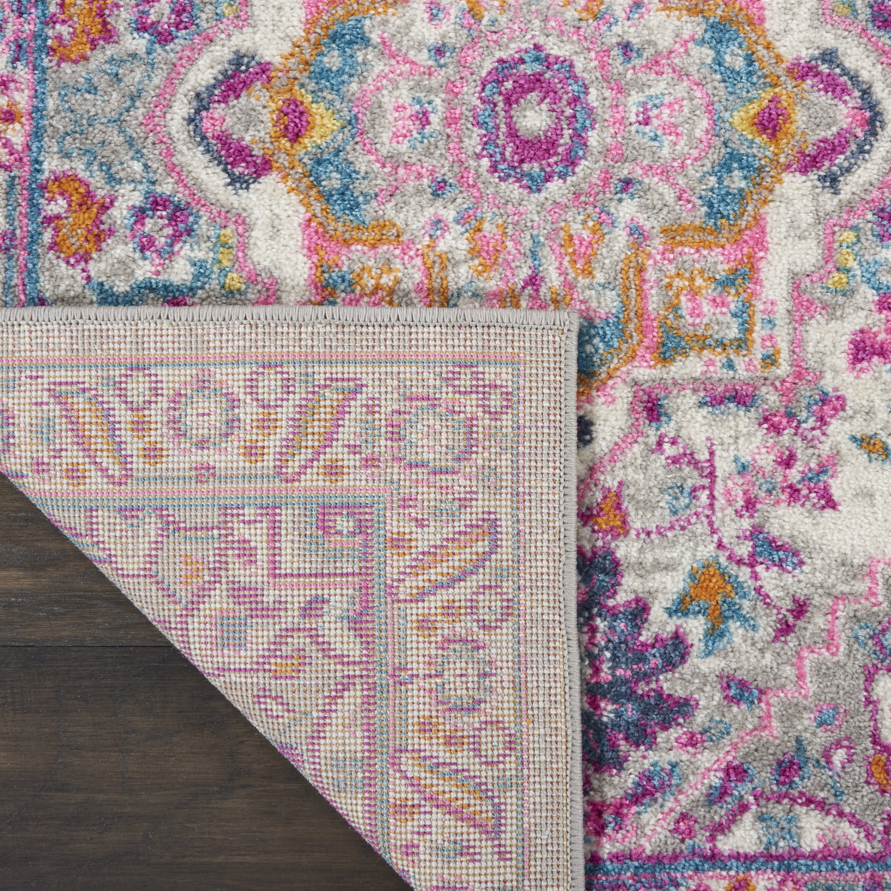 Nourison Passion Persian Light Grey/Pink 1'10" x 6' Area Rug, (2x6)