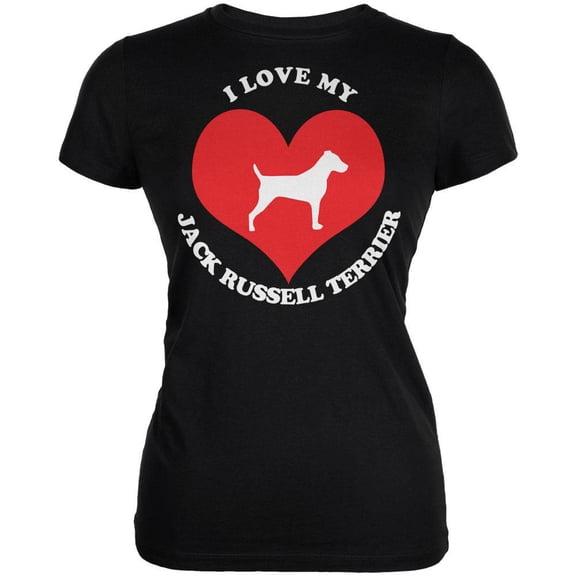 Valentines I Love My Jack Russell Terrier Black Juniors Soft T-Shirt - Large