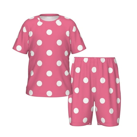 Picia Dots On Rose Red Background Printed Boys  Kids-PJ Snug Fit Cotton Short Sleeve Top and Shorts 2 Piece Pajama Set-X-Large