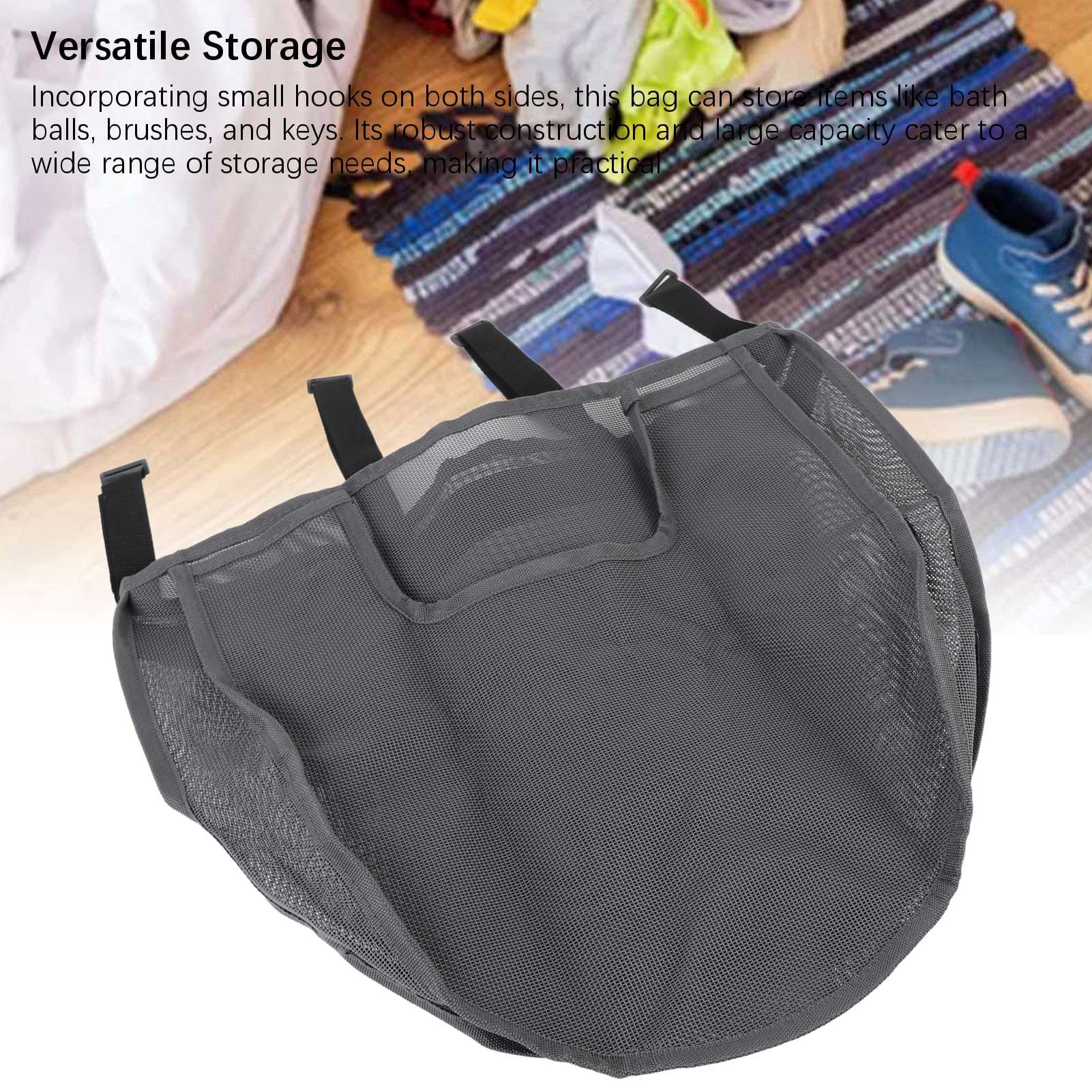 Rupoun Mesh Bath Toy Organizer Large Capacity Wall Hanging Zippered Storage Bag with 4 Adhesive Hooks for Bathroom Gray, 22 x 14.6 inches / 56 x 37 cm