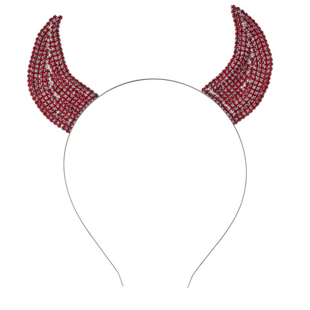 Lux Accessories Halloween Festive Red Rhinestone Bling Devil Horn Ears Headband