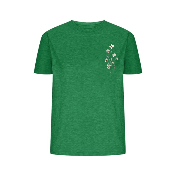 Camisetas de Verano de Mujer Pequeña Flor Impresa Cuello Redondo Manga Corta Superior, Verano Superior de las Mujeres