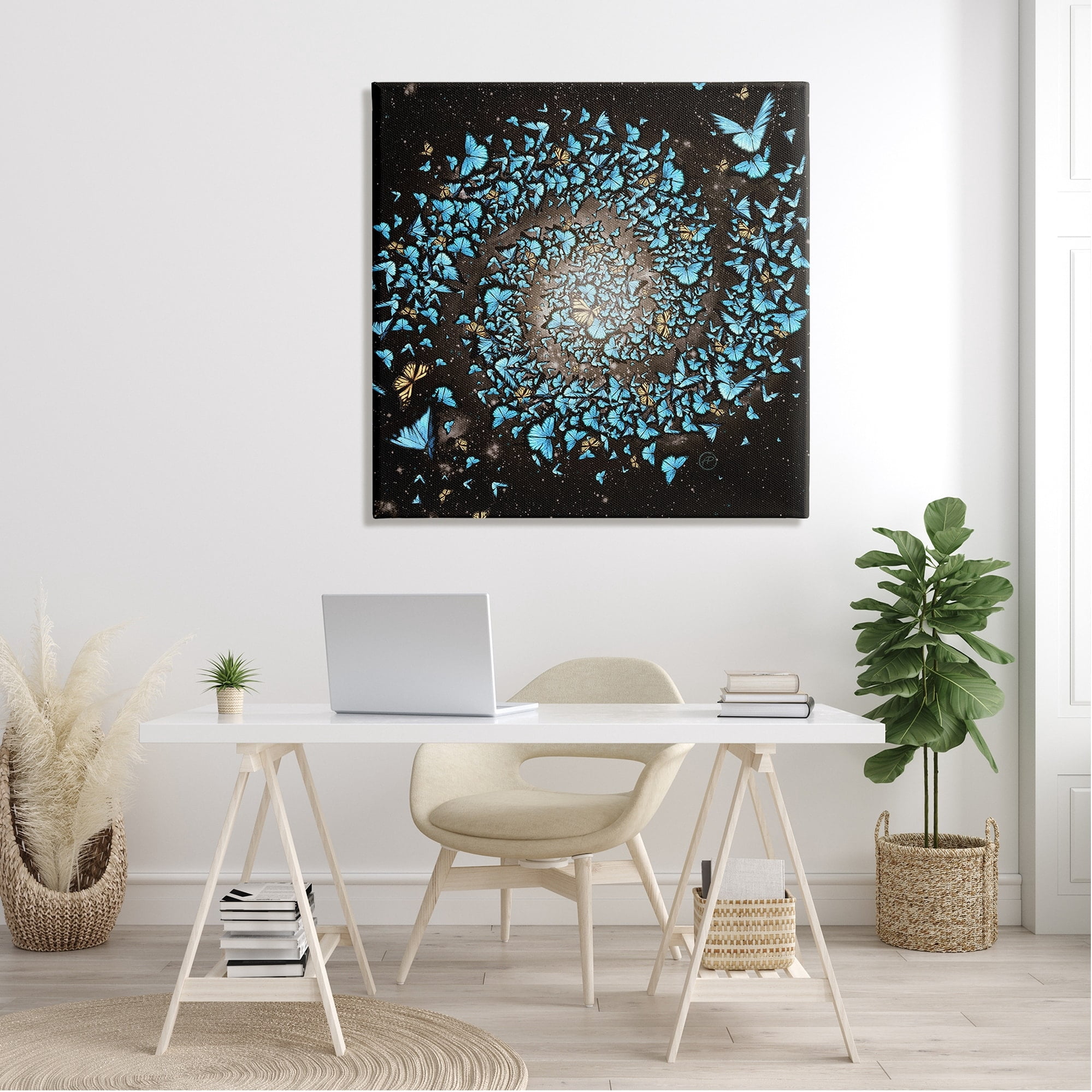 Stupell Industries Wild Butterflies Flying Vivid Blue Spiral Shape Canvas Wall Art, 36 x 36, Design by Paula Belle Flores