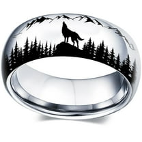 1PC Wolf Ring -Unique Outdoor Pattern, Durable Stainless Steel, Fashionable MensSSSORY -Sleek Black Silvery Color Finish,Silvery,11