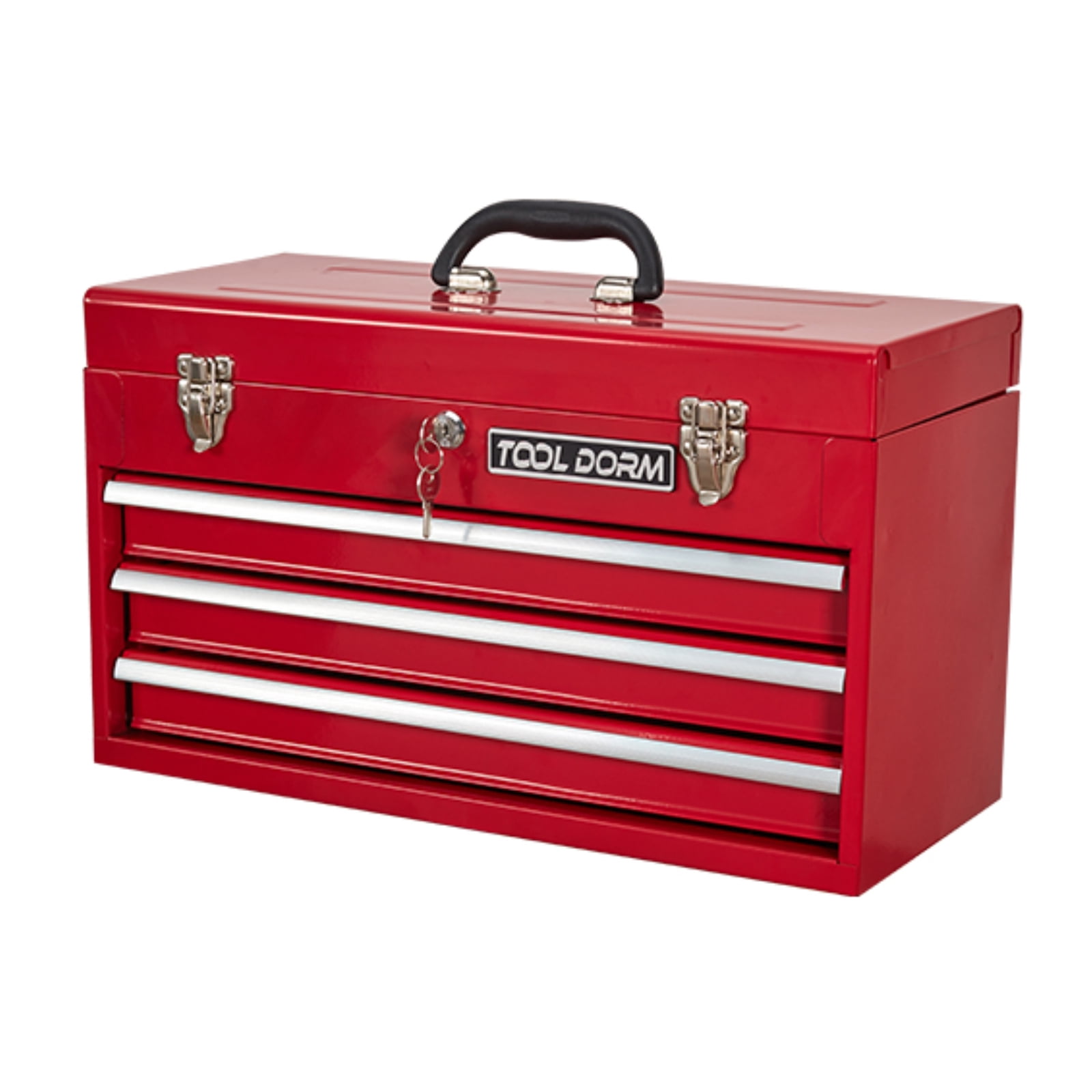 20.3“ Metal Tool Box with Drawer Portable Steel Metal Tool Box with Protective Liner and Metal Latch Closure and Lock for Garage, Home and Warehouse (Red-3 Drawers)