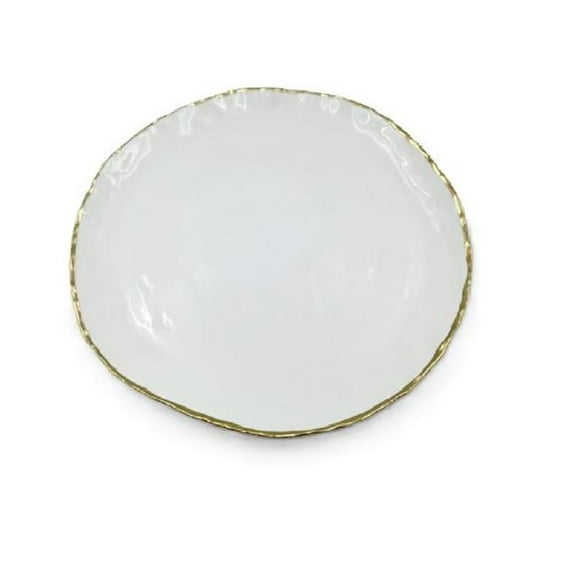 Jiallo 69413 10.5' Simplicity Collection White Porcelain Gold Trim Freestyle Round Dinner Plate