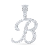 10kt White Gold Mens Round Diamond B Initial Letter Charm Pendant 1 Cttw