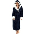 thumbnail image 2 of Lisingtool robes for women women winter plush lengthened shawl bathrobe home clothes long sleeved robe coat dark blue, 2 of 9