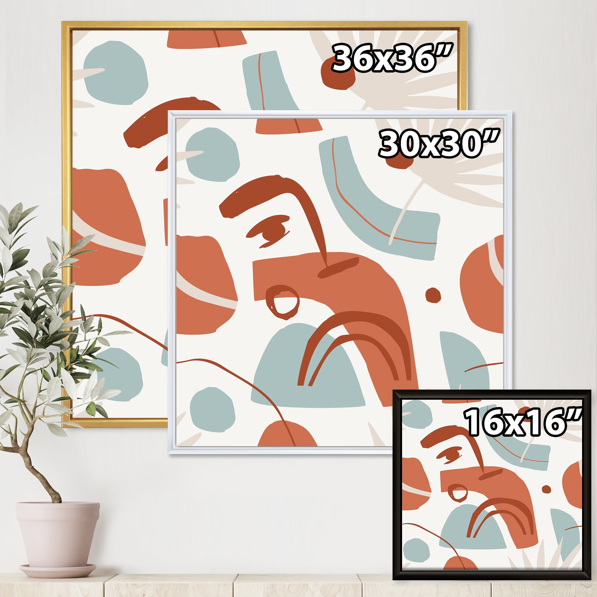 Designart 'Tropical Palm Leaves With Geometrical Shapes' Modern Framed Canvas Wall Art Print