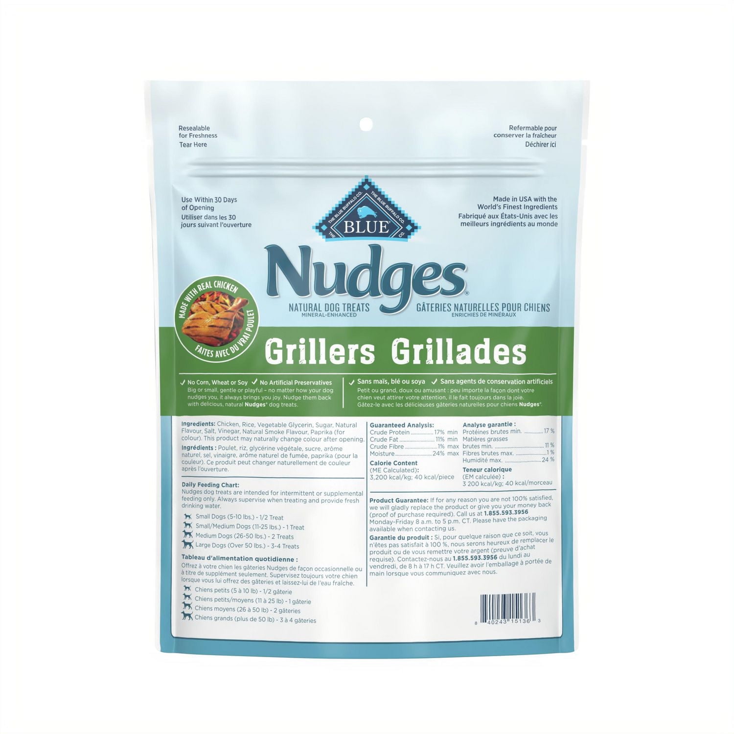 Blue Buffalo Nudges Grillers Natural Dog Treats Made with Real Chicken, 10-oz., BLUE Nudges Grillers Dog Chicken