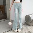 thumbnail image 5 of LEKDFST Y2K Baggy Jeans for Women Teen Girls Bow Cute Flare Denim Jeans High Waisted Pants Scene Trousers Blue XXL, 5 of 8