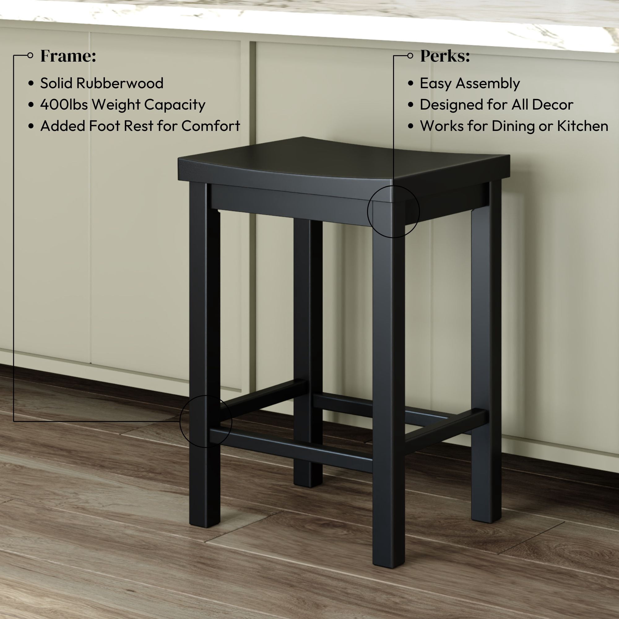 Now Furniture 24" Counter Stool, Wooden Backless Bar Height Kitchen Stool, Black