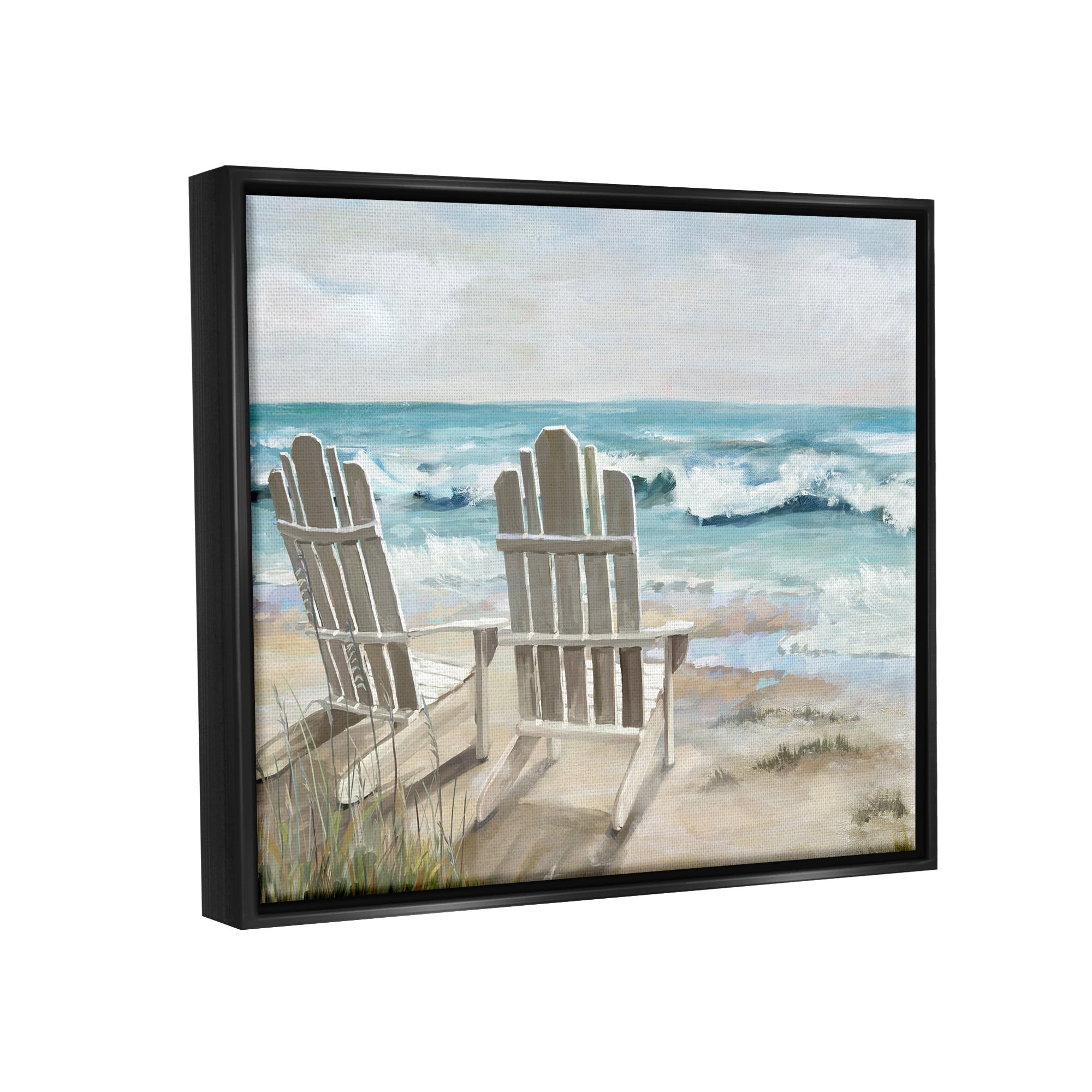 Stupell Industries Serene Beach Scene Landscape Painting Black Floater Framed Canvas Art Print Wall Art, 31 x 25