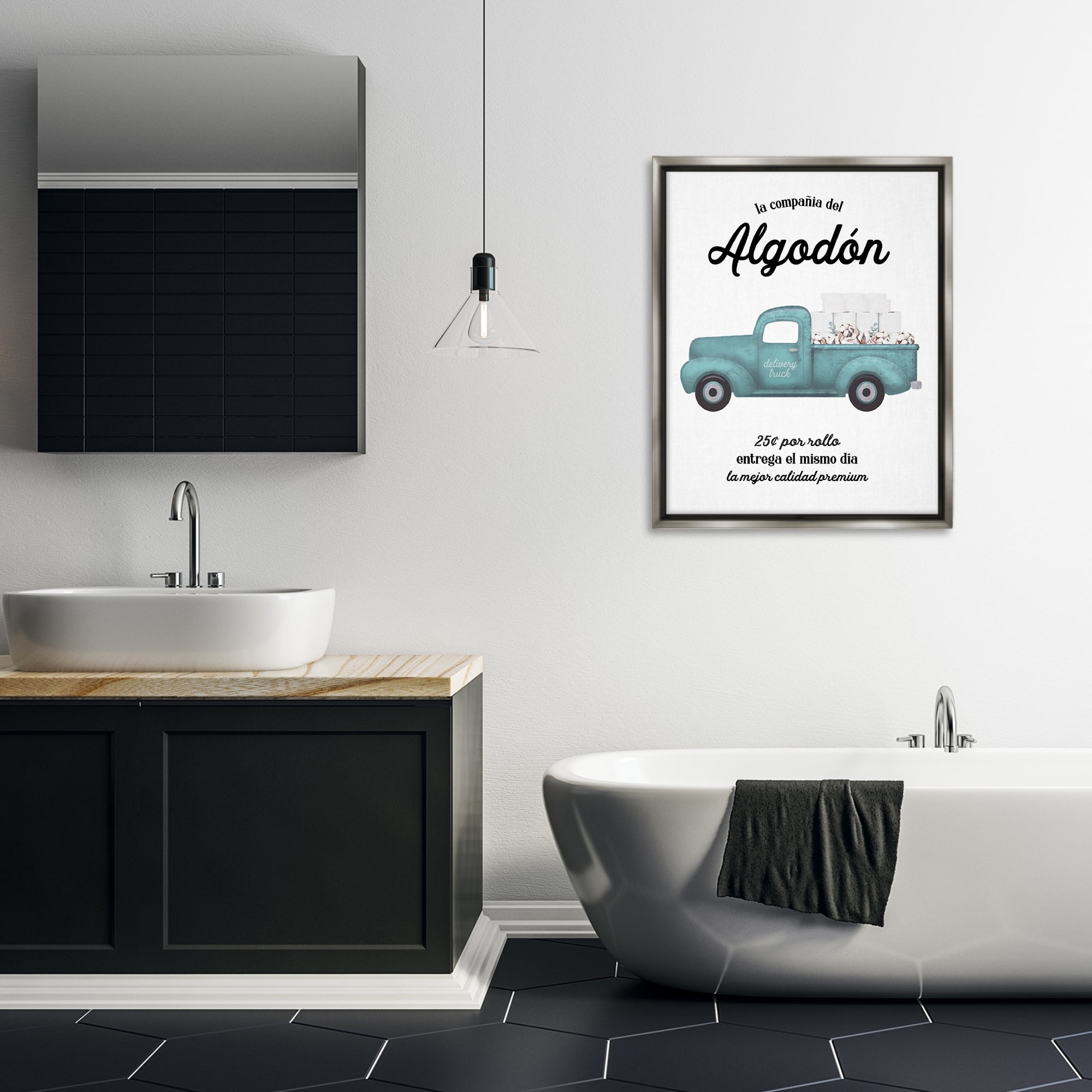 Stupell Industries Algodón Baño Camión Azul Bath & Laundry Painting Gray Floater Framed Art Print Wall Art, 25 x 31