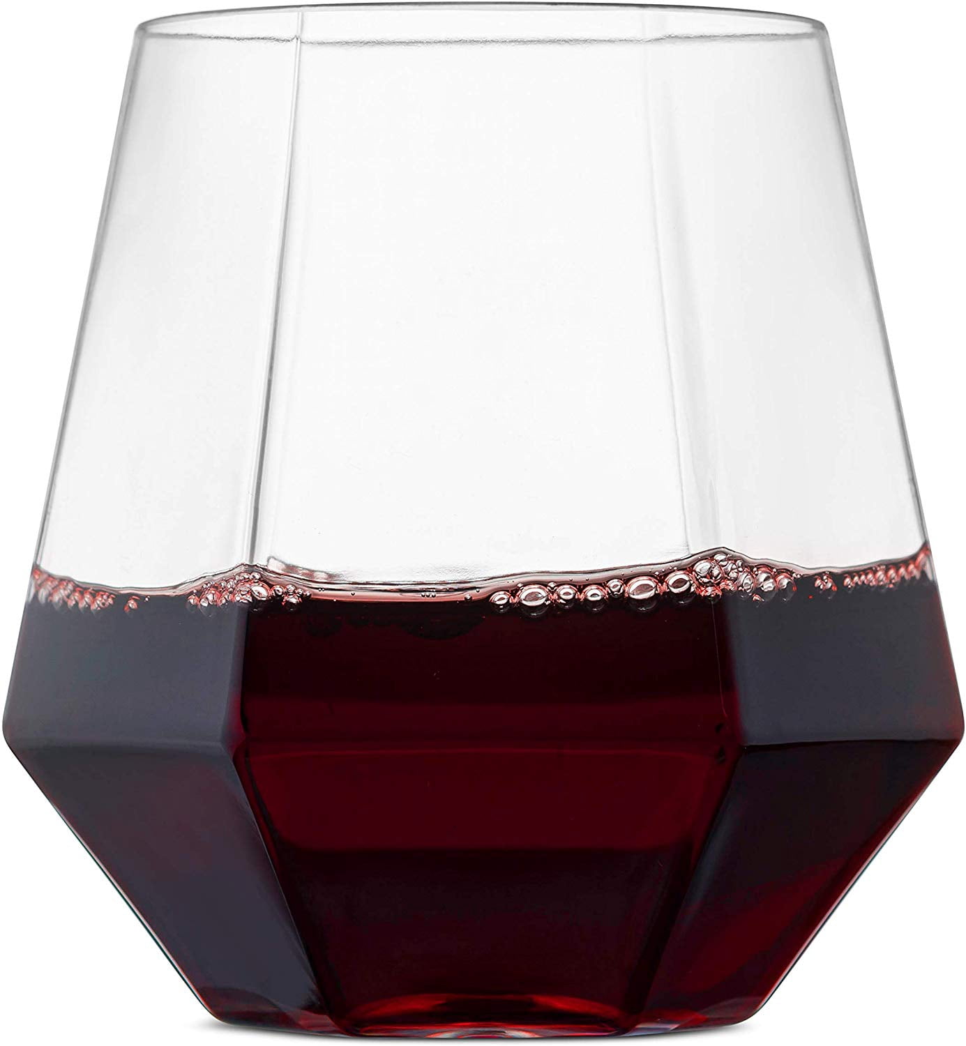 32 Pack Diamond Shaped Plastic Stemless Wine Glasses Disposable 12 Oz Clear Plastic Wine Whiskey Cups Shatterproof Recyclable and BPA-Free