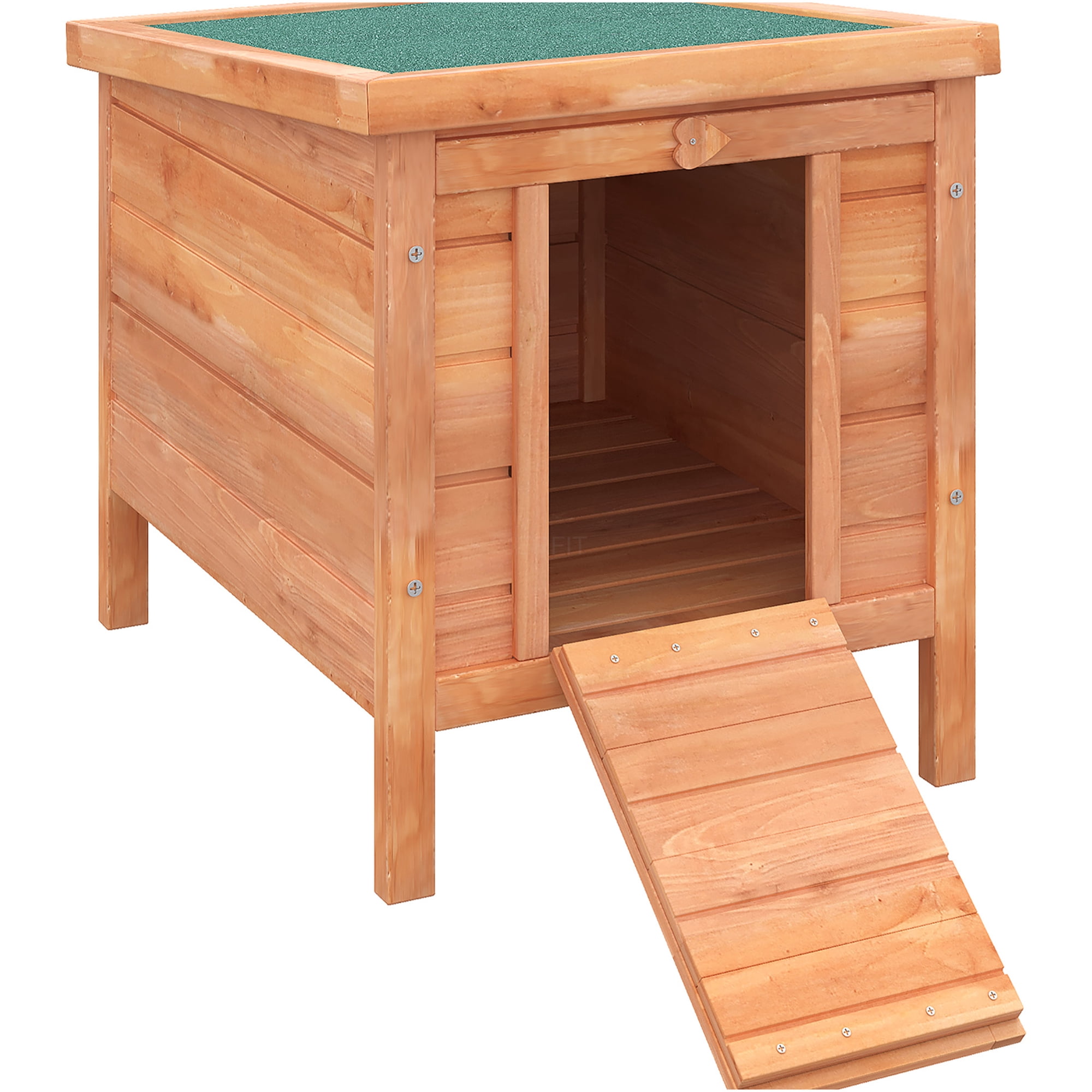 JERFIT Outdoor Rabbit Hutch with Waterproof Roof, Small Animal Cage Wooden House for Rabbits, Guinea Pigs, Ducks, Puppies, Raised Floor, Easy-Clean, Weather Resistant, Natural