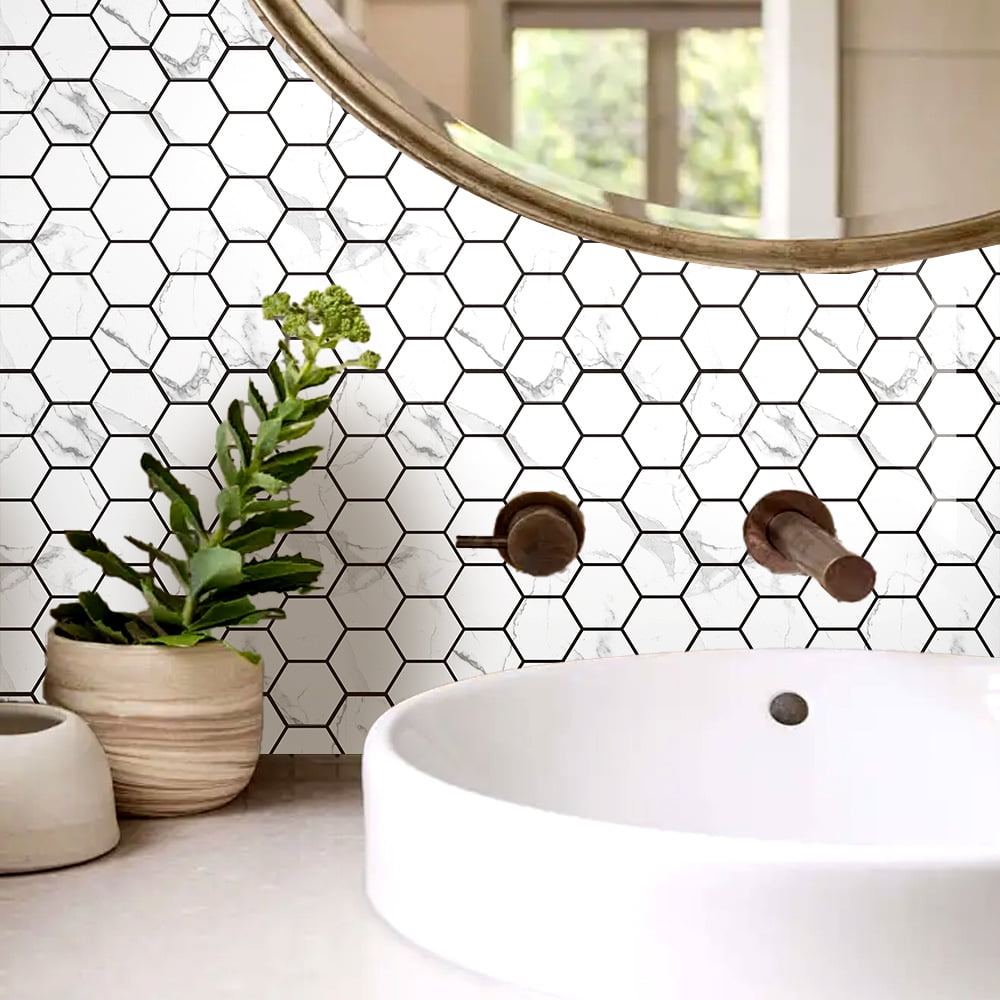 10 Pcs Hexagon Non-Slip Floor Sticker for Home Decor, 12" x 12" Peel and Stick Self-Adhesive Wall Sticker for Living Room Kitchen Bathroom