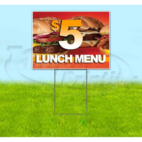 $5 Lunch Menu (18" x 24") Yard Sign, Includes Metal Step Stake