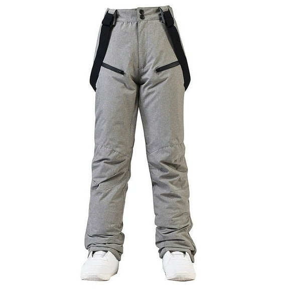 UYISJ Women's Snow Ski Pants Insulated Winter Warm Outdoor Trousers Waterproof Snowboard Pants with Bibs Detachable Suspender Gray 3XL